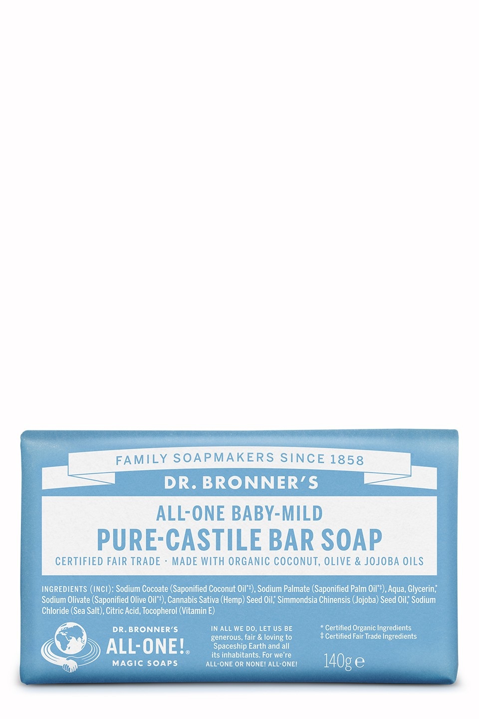 Dr. Bronner's Sapone Solido Baby-Mild 140 g - Puro Sapone Naturale per Pelle Sensibile