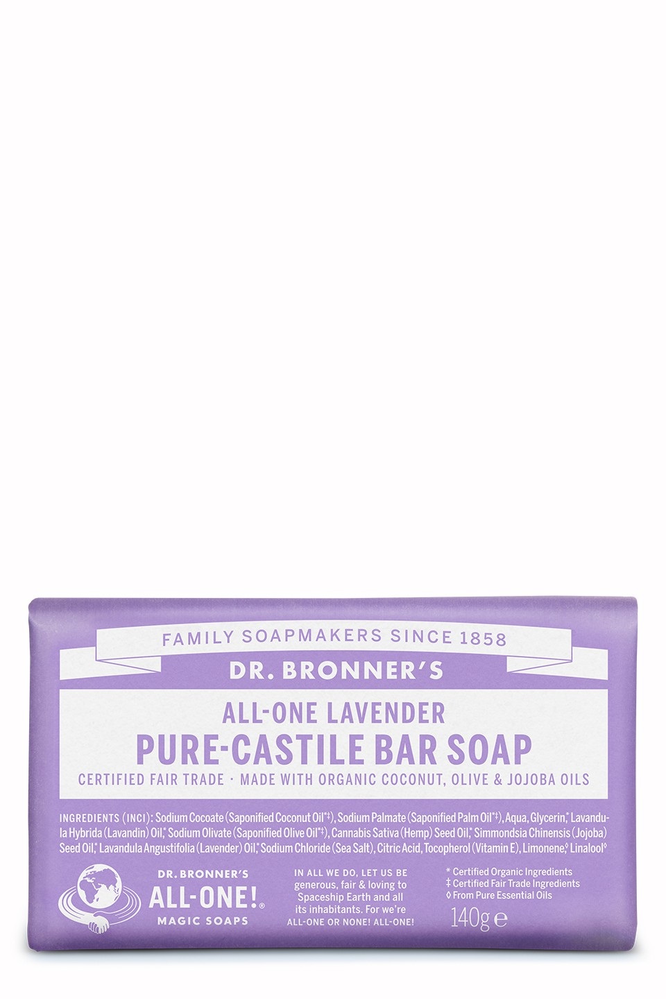 Dr. Bronner's Saponetta Naturale alla Lavanda 140 g - Sapone Solido per Igiene Delicata
