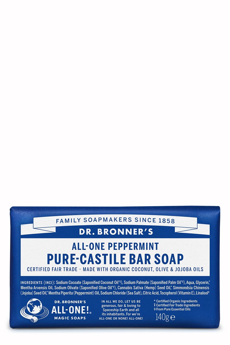 Dr. Bronner's Saponetta alla Menta Piperita Pure-Castile 140 g - Rinfrescante e Biodegradabile