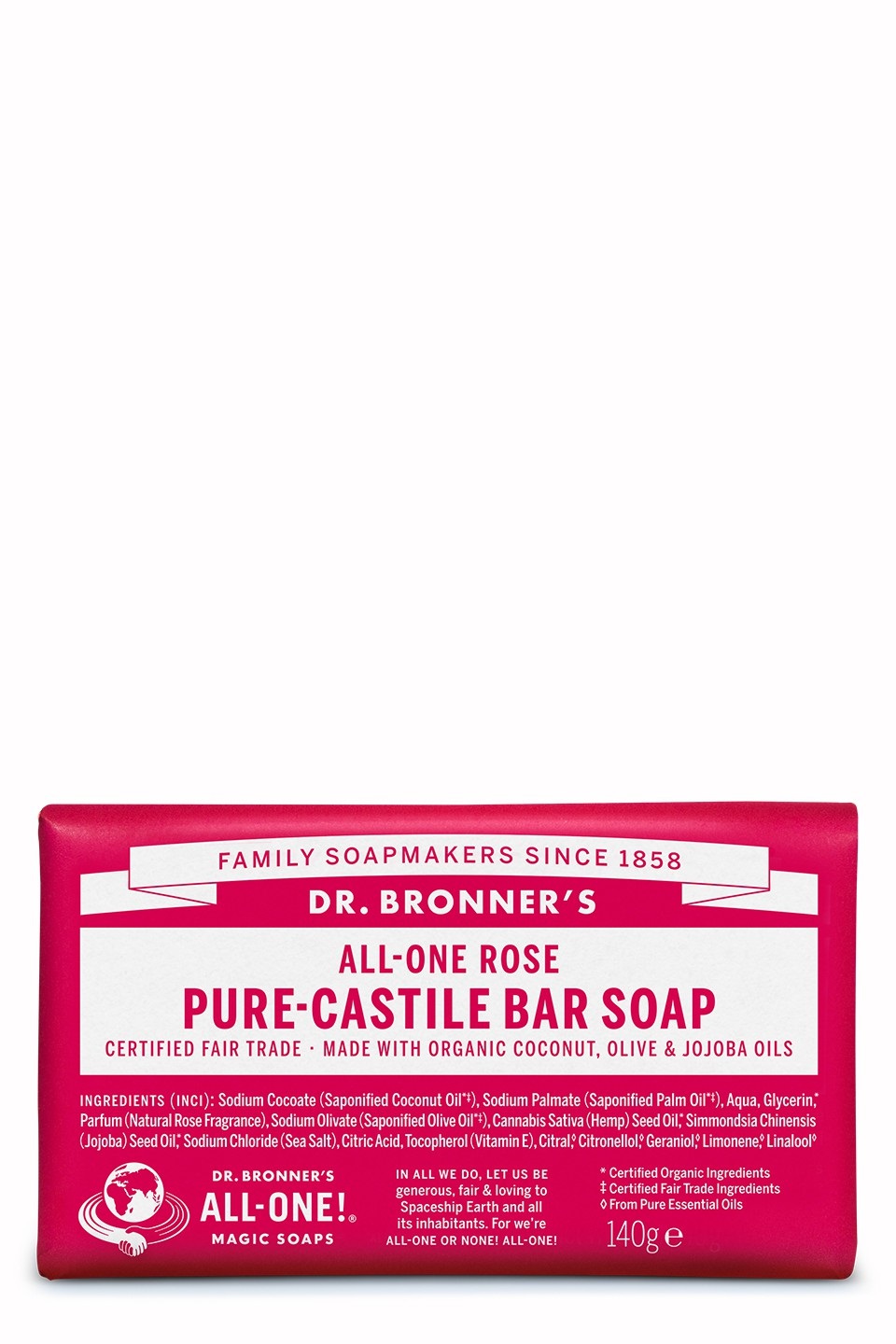 Dr. Bronner's Saponetta Rosa 140 g - Sapone solido per donna, pulizia delicata e non irritante