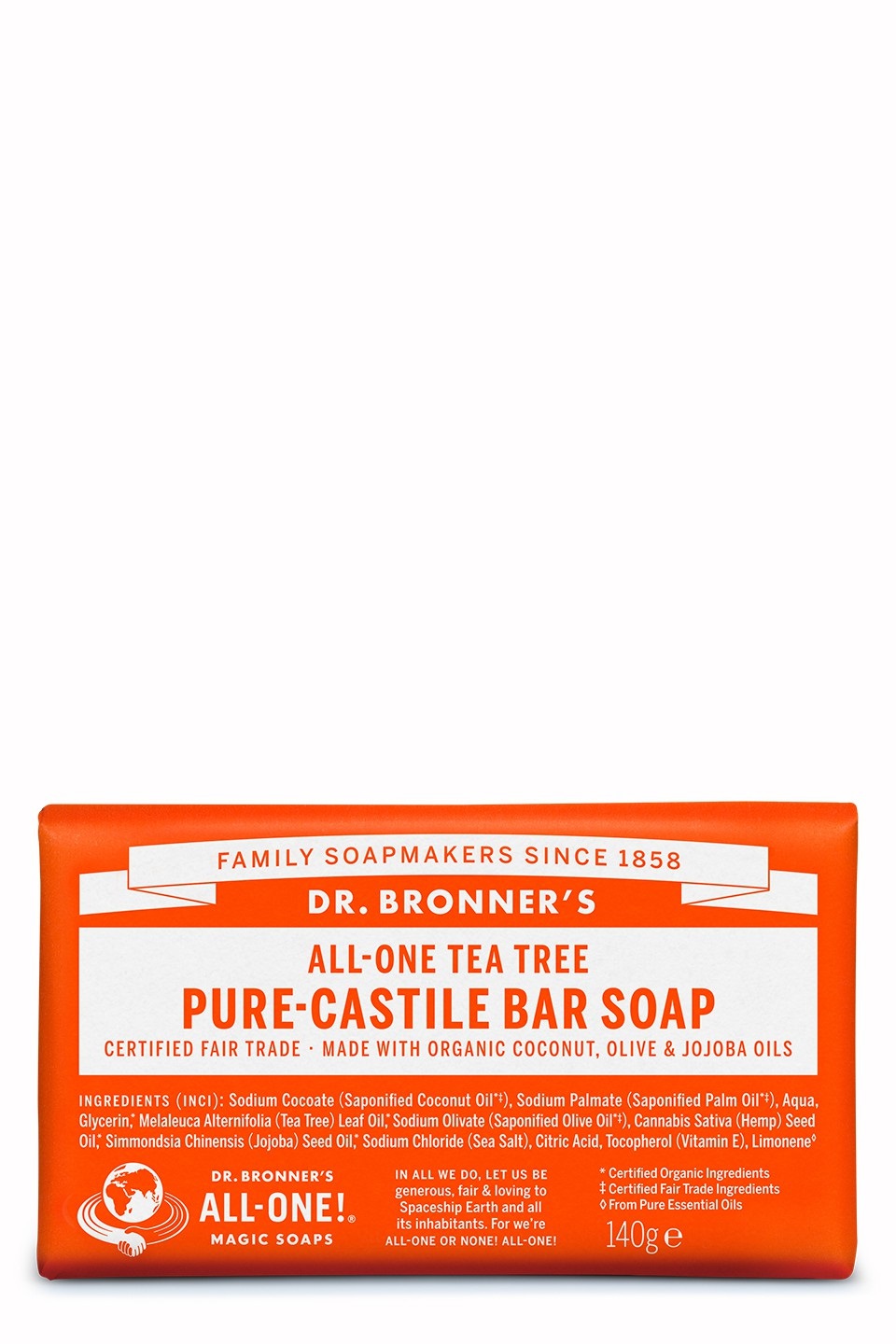 Dr. Bronner's Saponetta Tea Tree 140 g - Puro Sapone Naturale con Olio di Tea Tree e Canapa Biologica, Ideale per Pelli Impure
