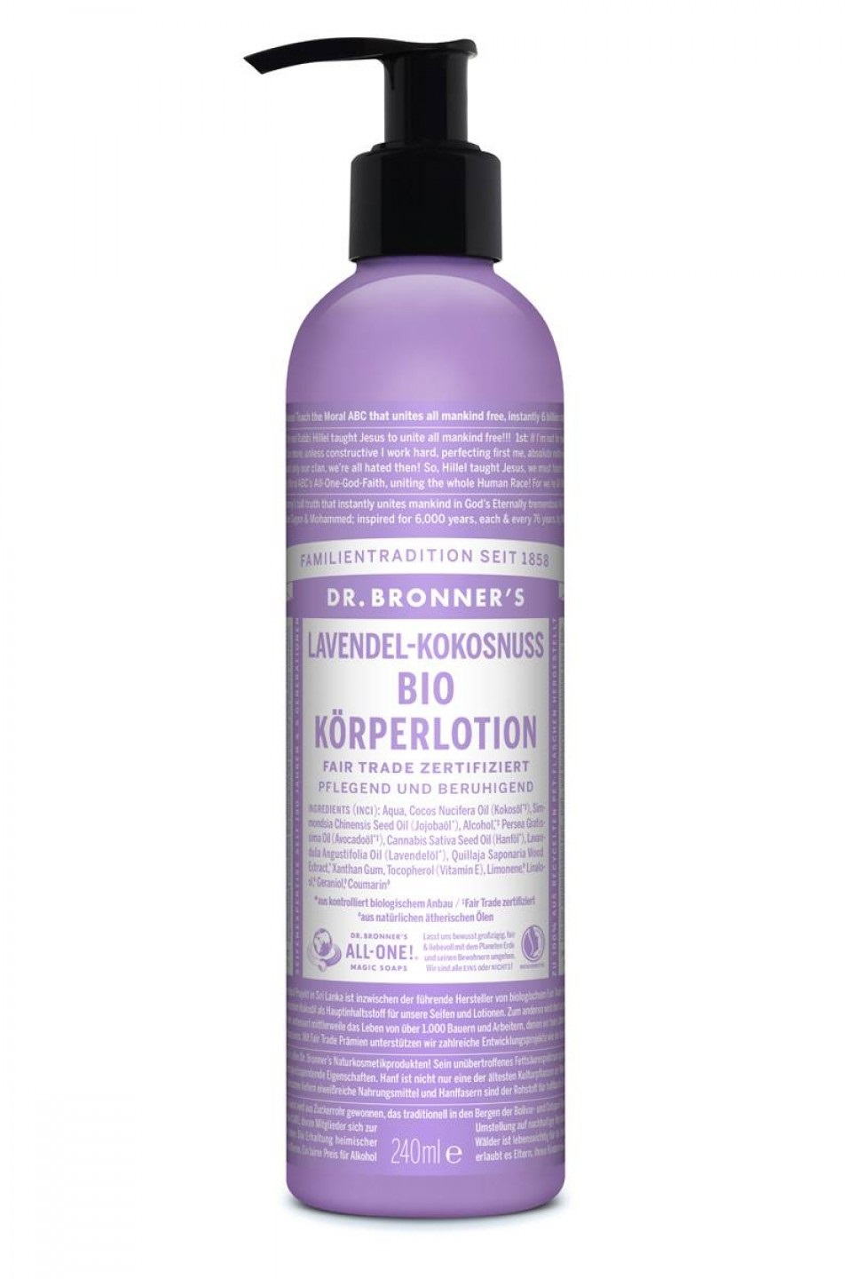 Dr. Bronner's Lozione per il Corpo Lavanda e Cocco 240 ml - Idratazione e Morbidezza Vellutata