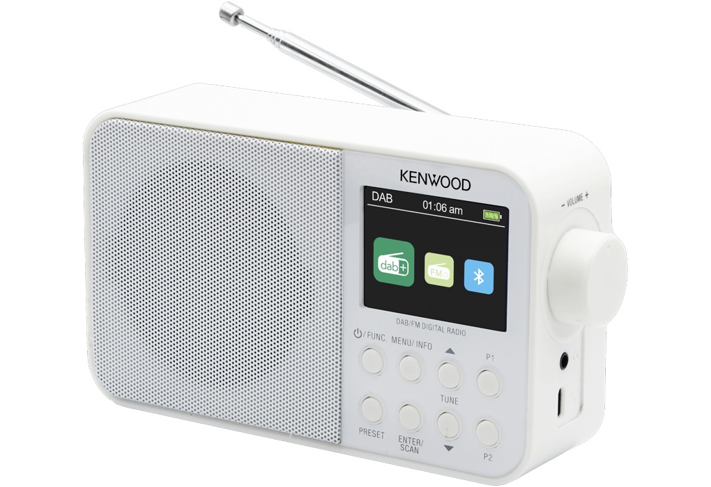 Kenwood CR-M30DAB Radio Portatile Digitale DAB e FM con Display a Colori da 6,1 cm, Batteria Ricaricabile 2000mAH, Uscita Cuffie Jack 3,5mm - Bianco