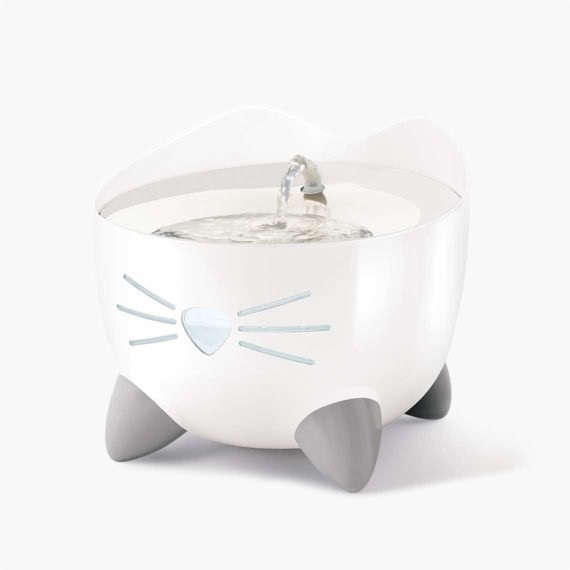 Catit PIXI Fontana per Gatti 2,5L in Acciaio Inox Bianco con Flusso Calmo, Beccuccio e Top Gorgogliante