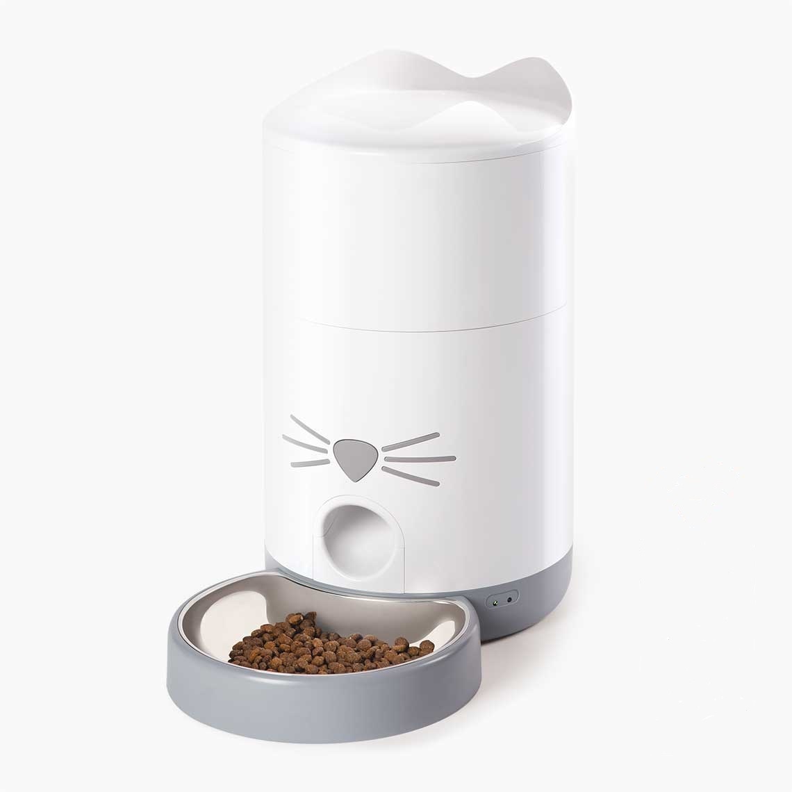 Catit Pixi Smart Distributore Automatico di Cibo per Gatti - Capacità 1,2 kg, Controllo tramite App, Plastica e Acciaio Inox, Colore Bianco e Grigio