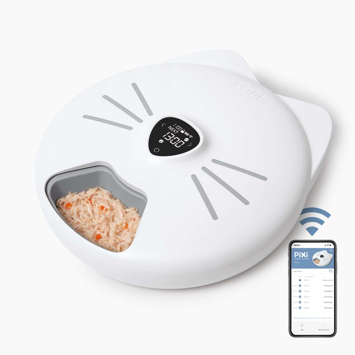 Catit Pixi Smart Alimentatore Automatico per Gatti - 6 Pasti, Compatibile con App, Plastica Bianco