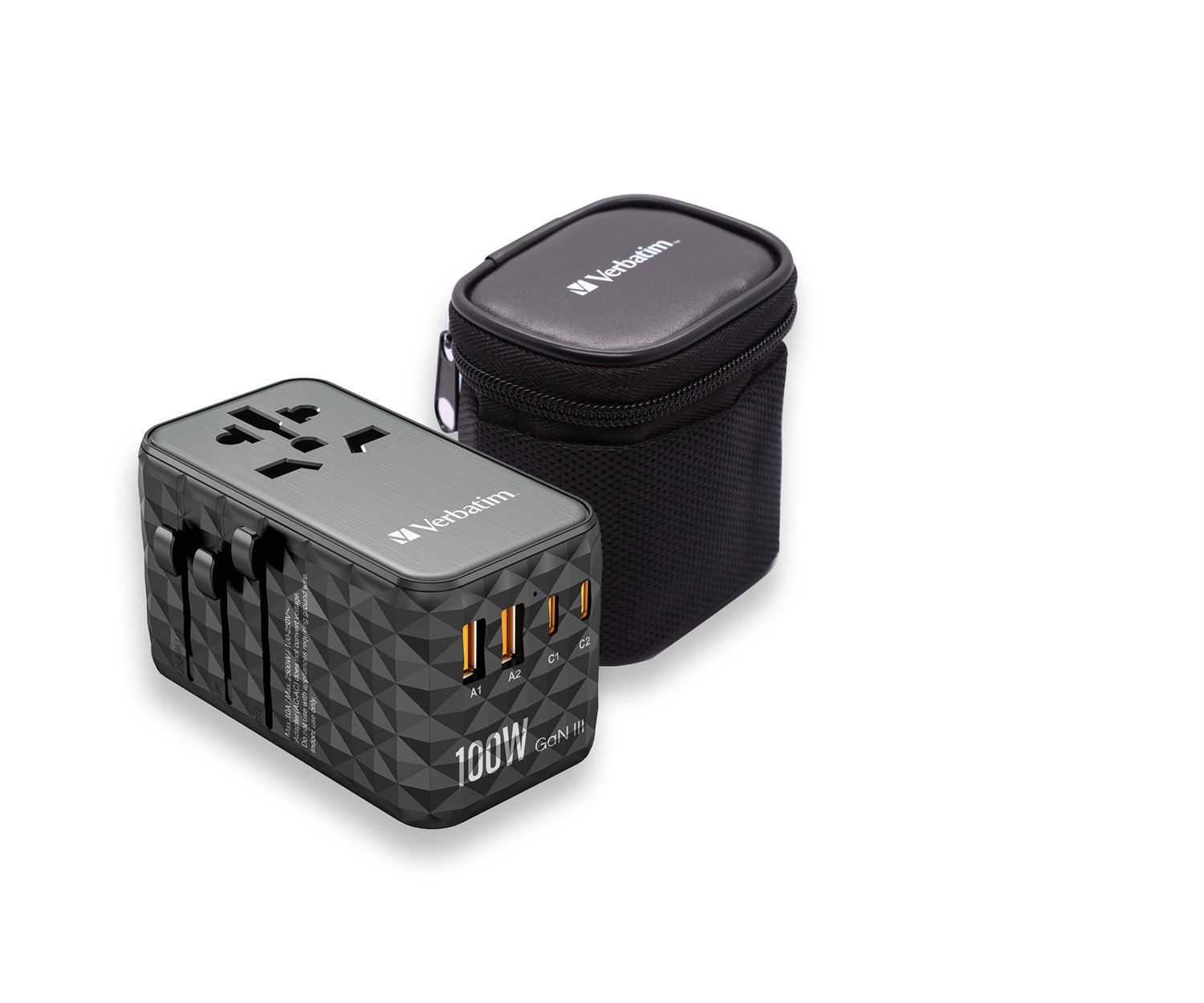 Verbatim UTA-06 Adattatore da Viaggio Universale 100W con 2 Porte USB-A e 2 Porte USB-C, Caricatore Rapido per Laptop e Cellulari, Utilizzabile in Oltre 180 Paesi