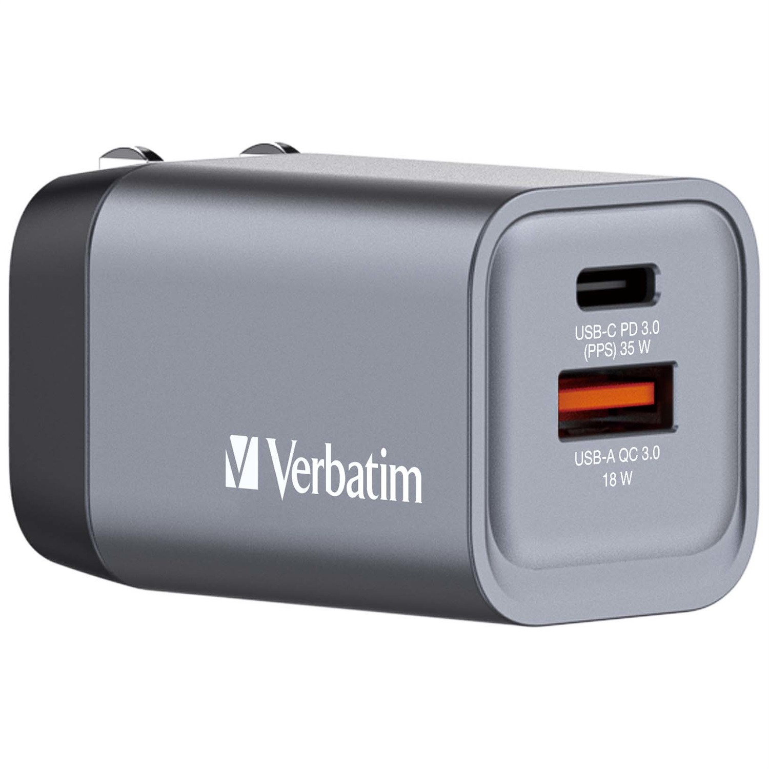 Verbatim GNC-35 Caricabatterie Universale 35W con 2 Porte USB-C e USB-A, Ricarica Rapida, Nero e Grigio