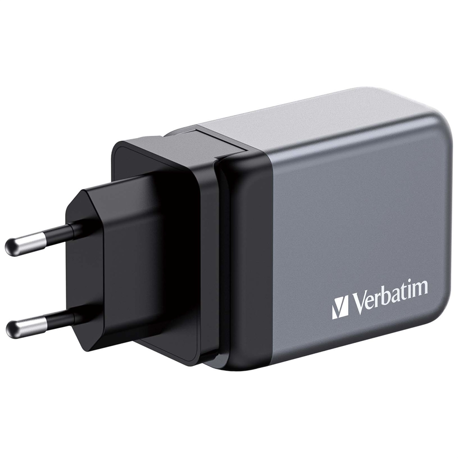 Verbatim GNC-65 Caricabatterie GaN 65W con 2 Porte USB-C e 1 Porta USB-A, Ricarica Rapida Universale, Nero/Grigio