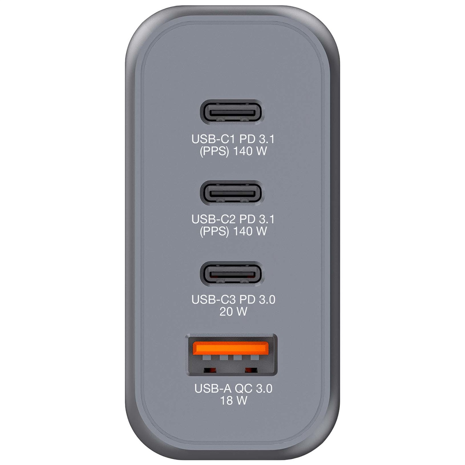 Verbatim GNC-140 Caricatore Universale 140W Nero e Grigio con 4 Porte USB-C e USB-A, Ricarica Rapida Interno