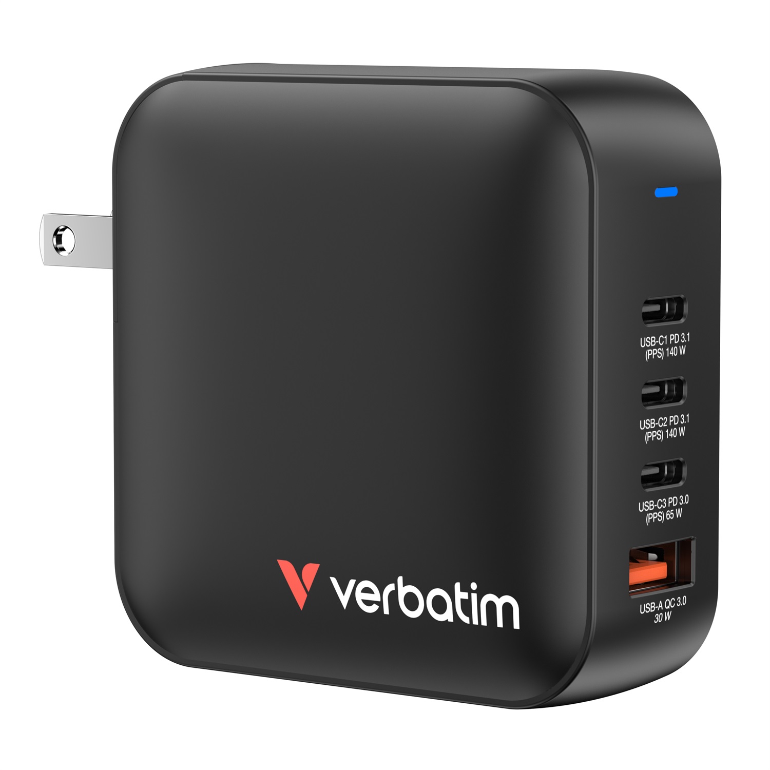 Verbatim Mini GaN Charger 165W Universale Nero AC Ricarica rapida Interno 4 Porte