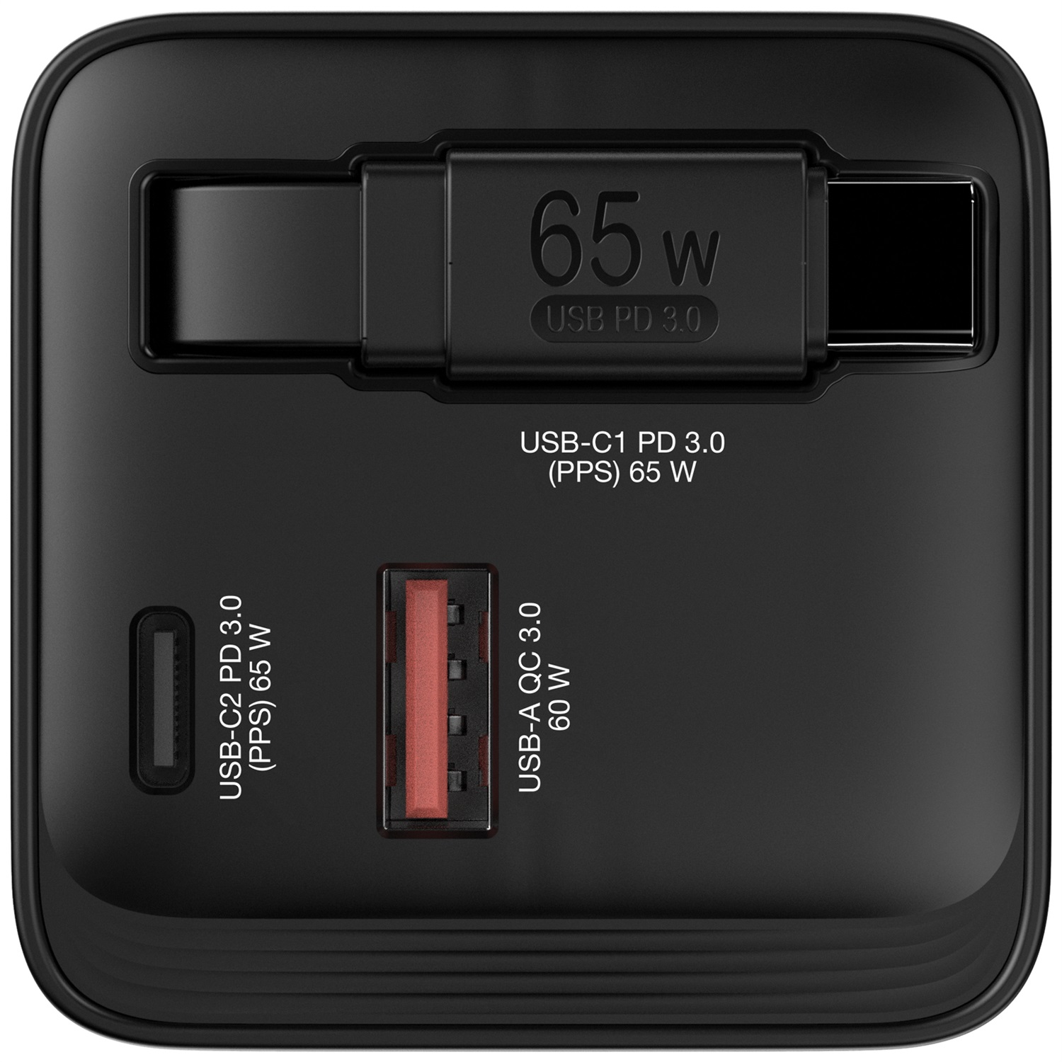 Verbatim GaN Charger 65W - Caricatore USB-C a 2 porte con cavo estraibile, adattatori EU/UK/USA, ricarica rapida