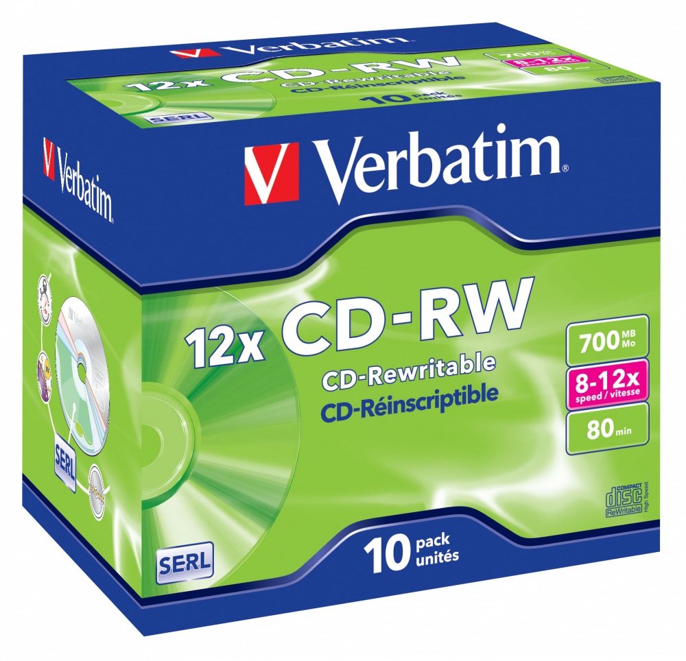 Verbatim CD-RW 700MB 12x Riscrivibili - Confezione da 10 Pz - Jewel Box