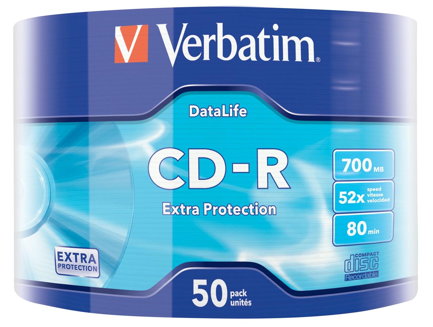 Verbatim CD-R Extra Protection 700 MB 52x - Confezione da 50 pezzi, ideale per foto e video, compatibile con tutte le unità CD