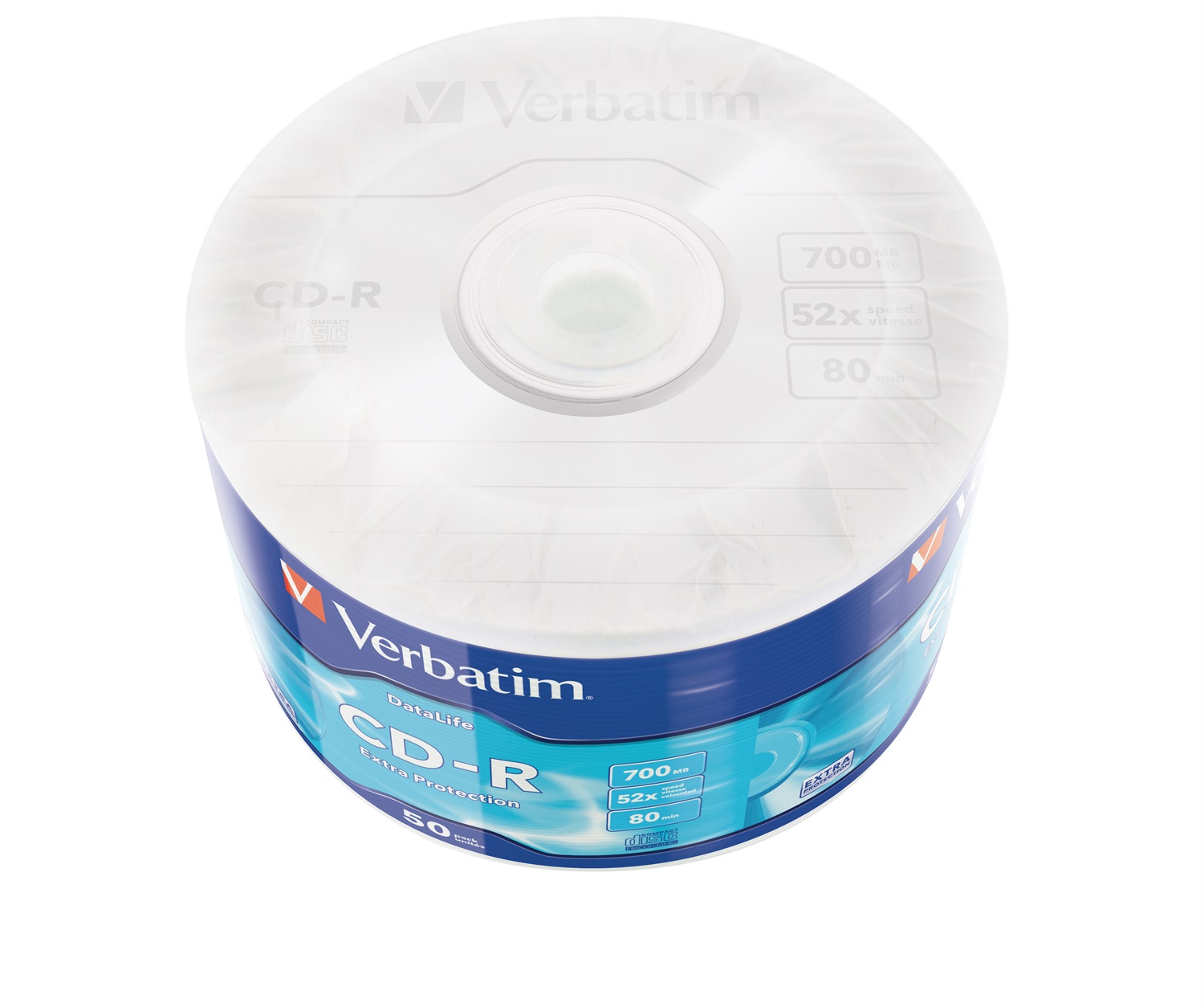 Verbatim CD-R Extra Protection 700 MB 52x - Confezione da 50 pezzi, ideale per foto e video, compatibile con tutte le unità CD