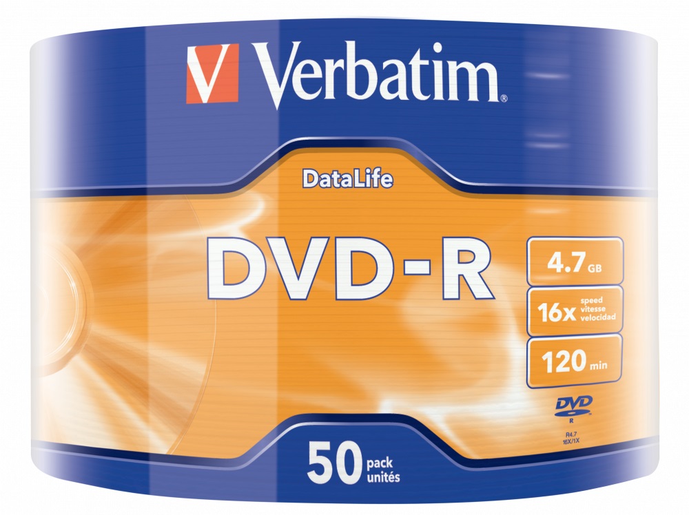 Verbatim DVD-R Data Life 4.7GB 16X Matt Silver - Confezione da 50 pz