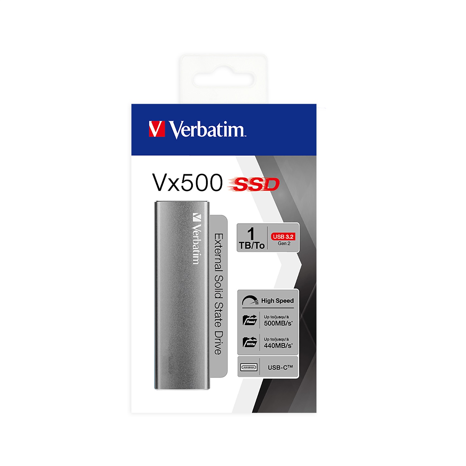Verbatim Vx500 SSD Esterno 1 TB USB tipo-C 3.2 Gen 2 - Velocità di Lettura 500 MB/s, Scrittura 440 MB/s, Argento
