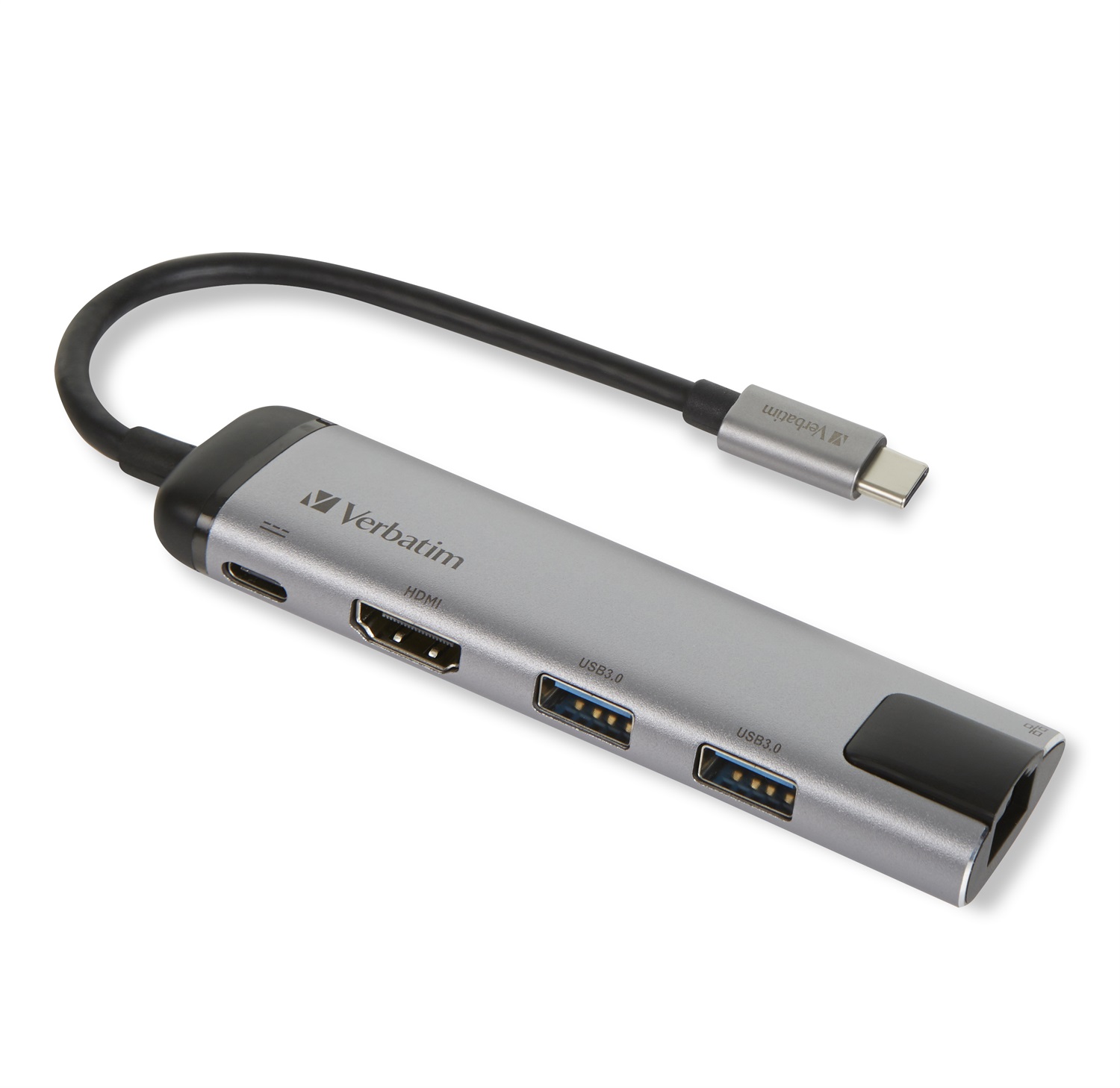 Verbatim 49141 Hub Multiporta USB-C con 3 porte USB-A, 1 porta USB-C, 1 porta HDMI e 1 porta RJ45 - Nero e Argento