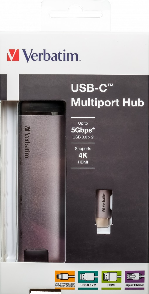 Verbatim 49141 Hub Multiporta USB-C con 3 porte USB-A, 1 porta USB-C, 1 porta HDMI e 1 porta RJ45 - Nero e Argento