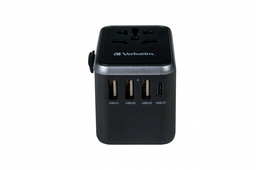 Verbatim UTA-04 Adattatore da Viaggio Universale 6 in 1, Ricarica PD 61W, 3xUSB, 2xType-C, Compatibile in oltre 180 Paesi