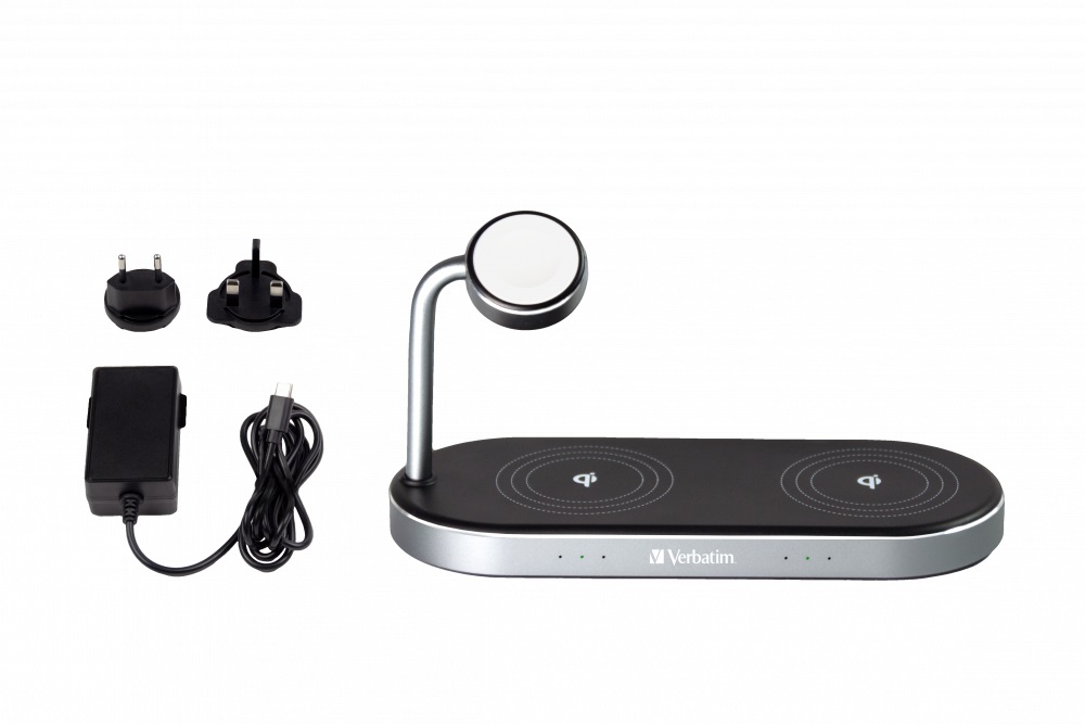 Verbatim WCS-03 Supporto di Ricarica Wireless 3-in-1 Nero - Ricarica Rapida per Apple e Apple Watch