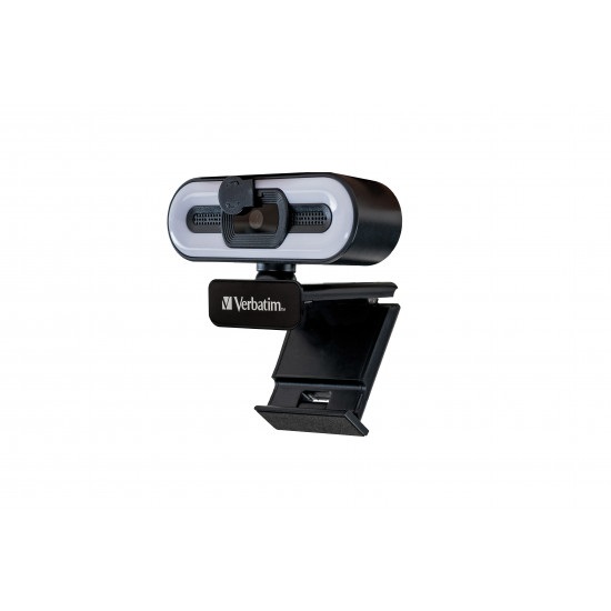 Verbatim 49579 Webcam Full HD 1080p con Microfono e Luce Integrati, Autofocus, Rotazione a 360°, USB 2.0
