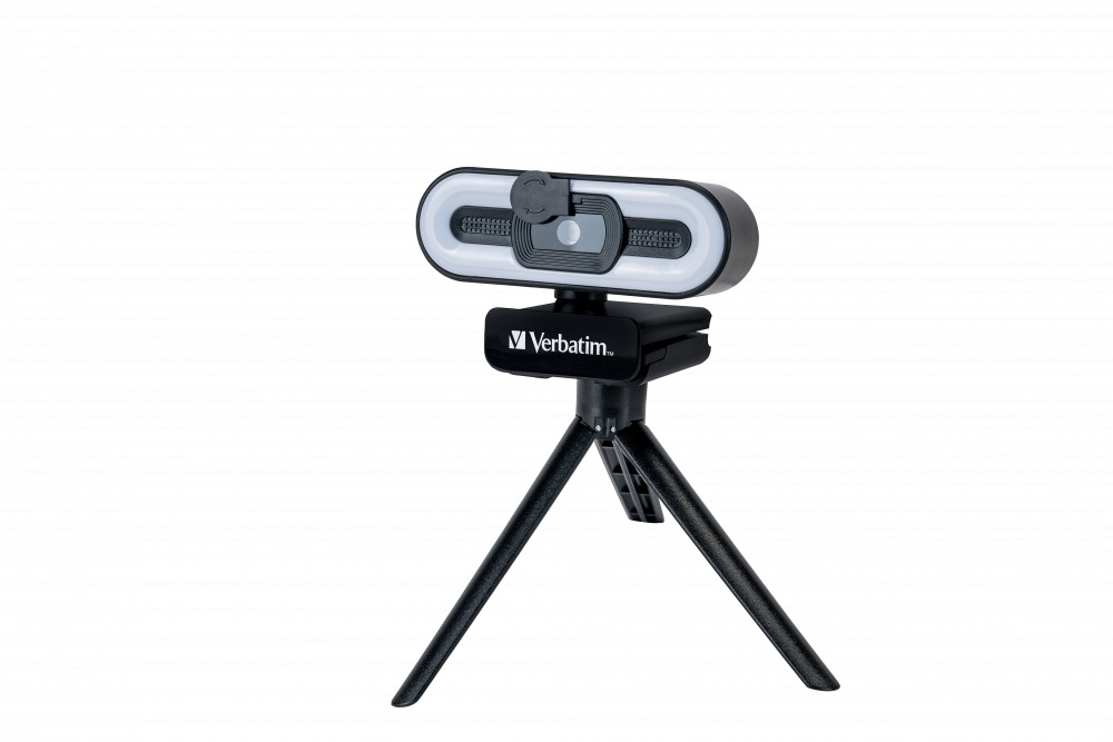 Verbatim 49579 Webcam Full HD 1080p con Microfono e Luce Integrati, Autofocus, Rotazione a 360°, USB 2.0