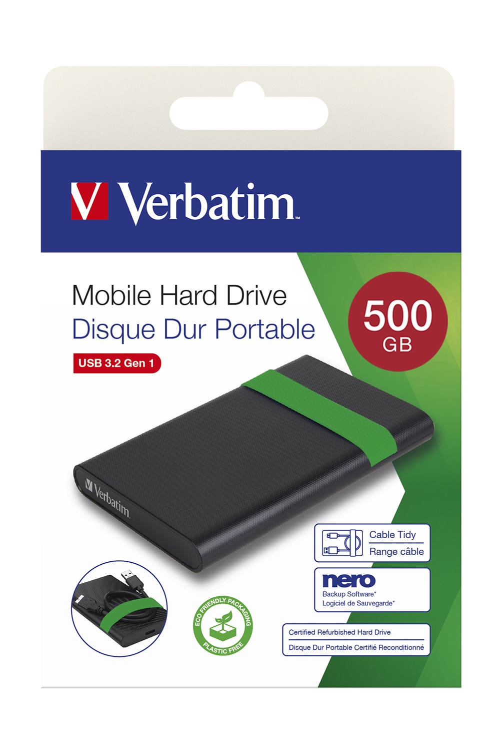 Verbatim 53111 Hard Disk Esterno 512 GB 2.5'' USB 3.2 Gen 1 5400 Giri/min Nero e Verde