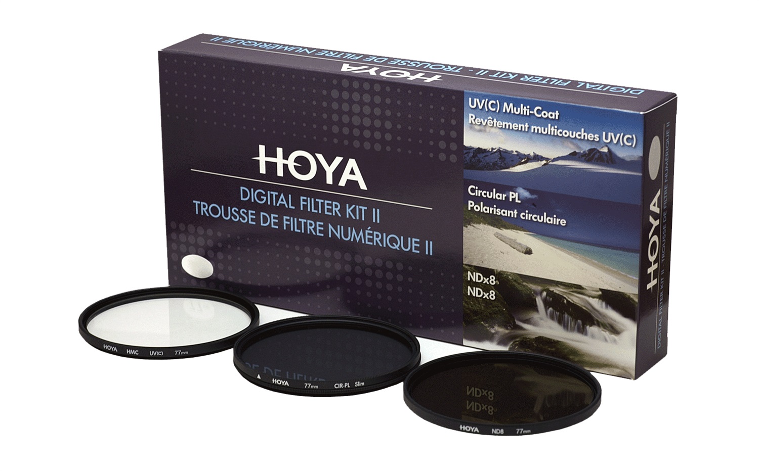 Hoya Digital Filter Kit II - Set di 3 filtri 77mm: UV(c), Polarizzatore Circolare, ND8