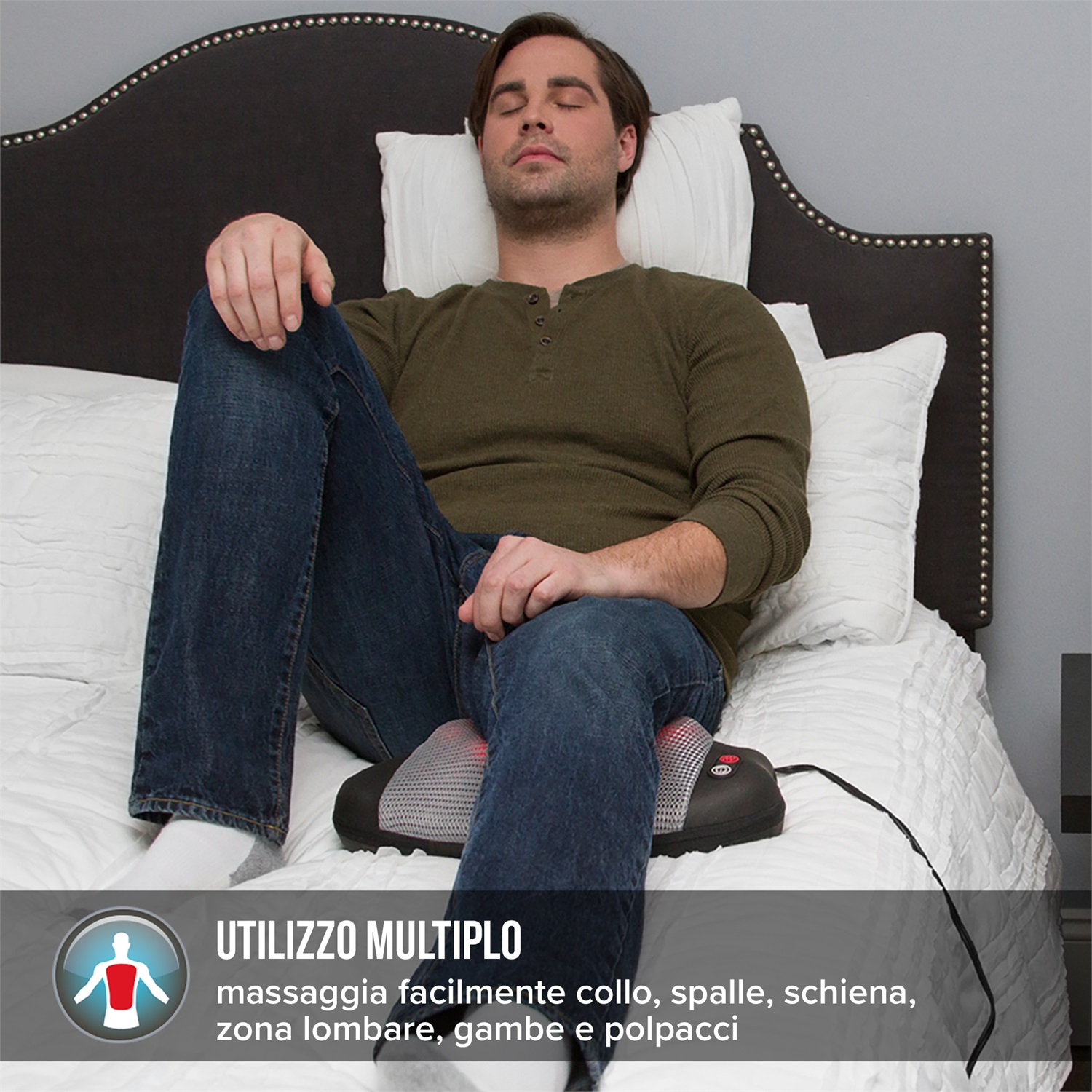 HoMedics Cuscino Massaggiante Shiatsu Elettrico con Funzione di Riscaldamento, per Collo, Spalle, Schiena, Zona Lombare e Gambe, Nero