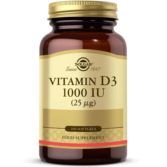 Solgar Vitamina D3 25 mcg (1000 UI) - 100 Capsule Molli per la Salute delle Ossa