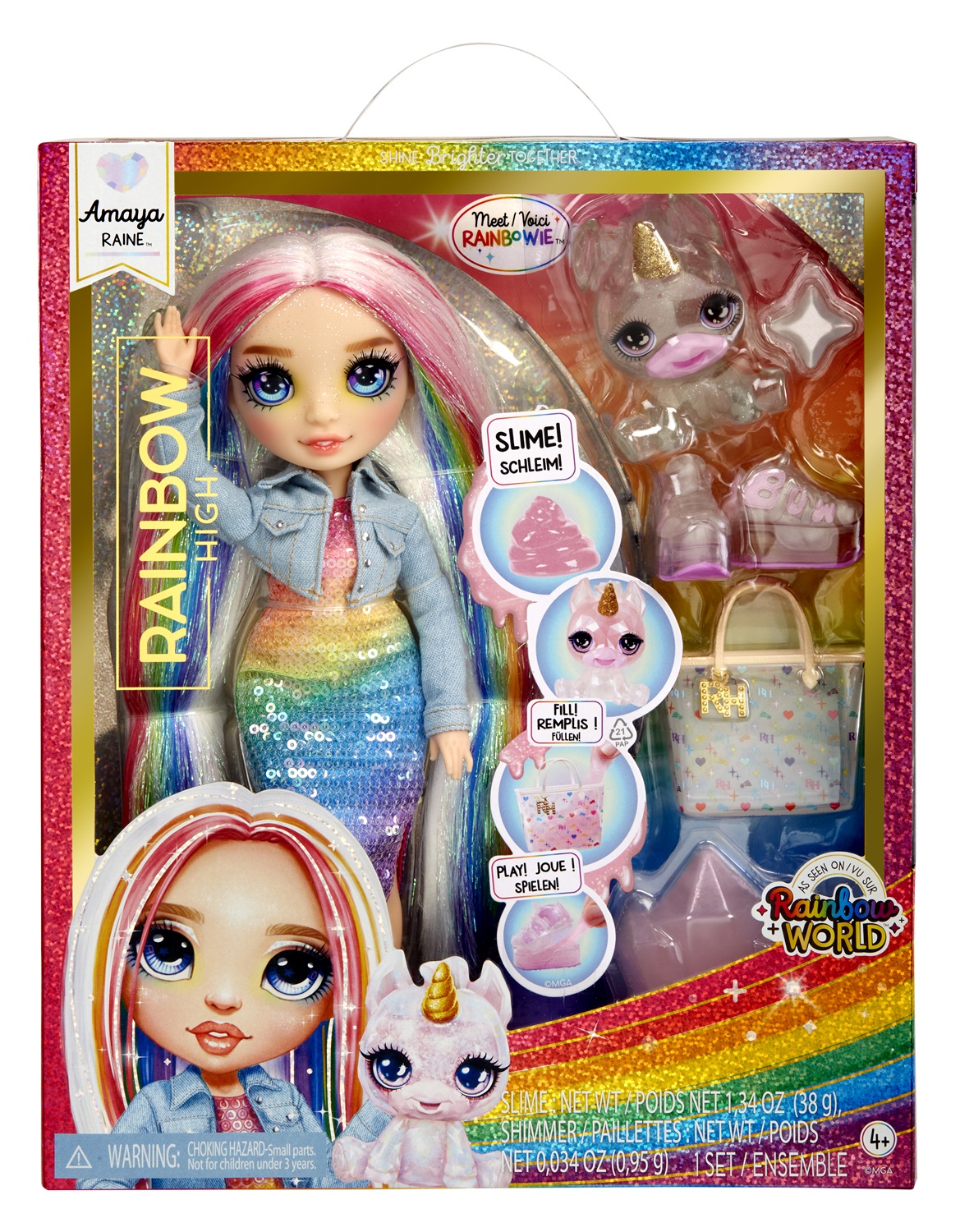 Rainbow High Amaya Raine - Classic Rainbow Fashion Doll 28 cm con Slime, Animale Magico e Accessori Moda per Età 4-12