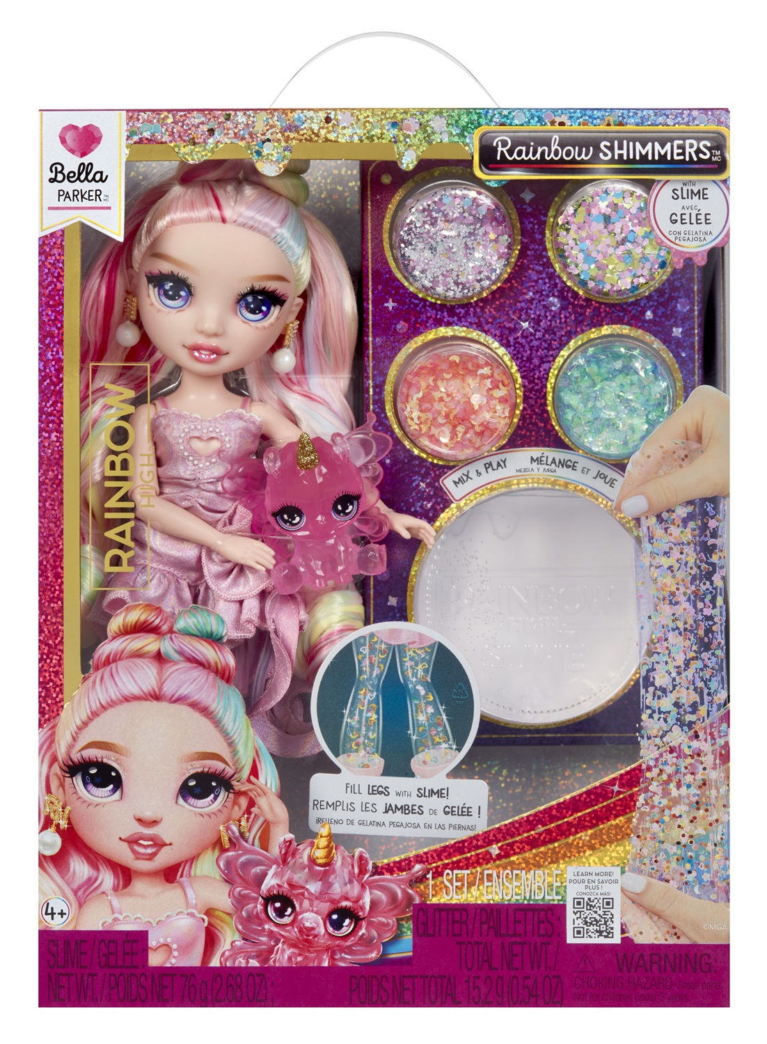 Rainbow High Rainbow Shimmers - Bambola Fashion Rosa di 28 cm con Kit Slime e Llama come Animaletto Domestico, età 4