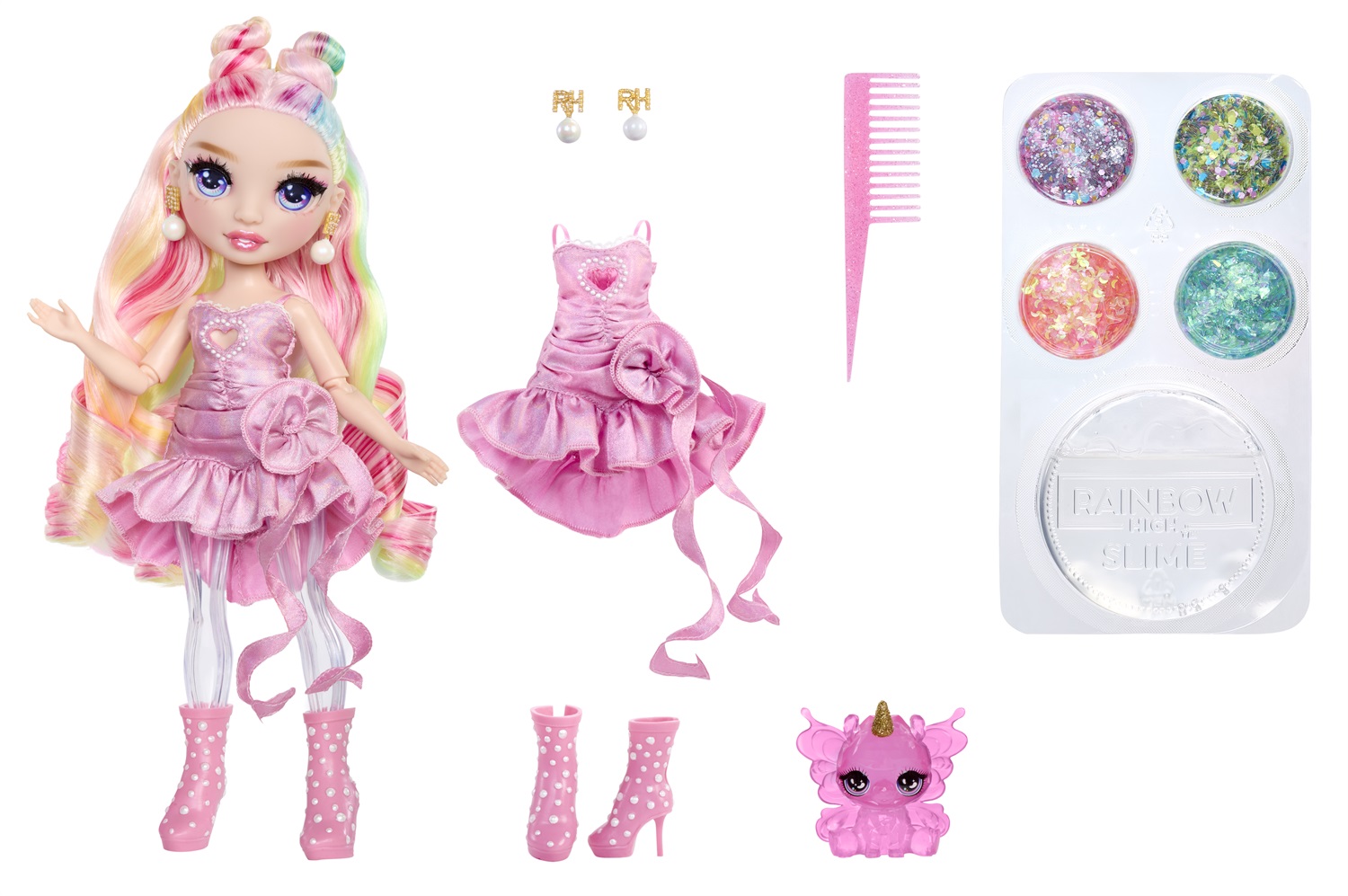 Rainbow High Rainbow Shimmers - Bambola Fashion Rosa di 28 cm con Kit Slime e Llama come Animaletto Domestico, età 4