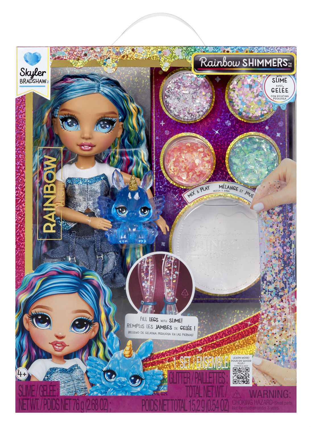 Rainbow High - Skyler, Bambola Fashion Blu di 28 cm con Kit Slime e Coniglietto, Età 4