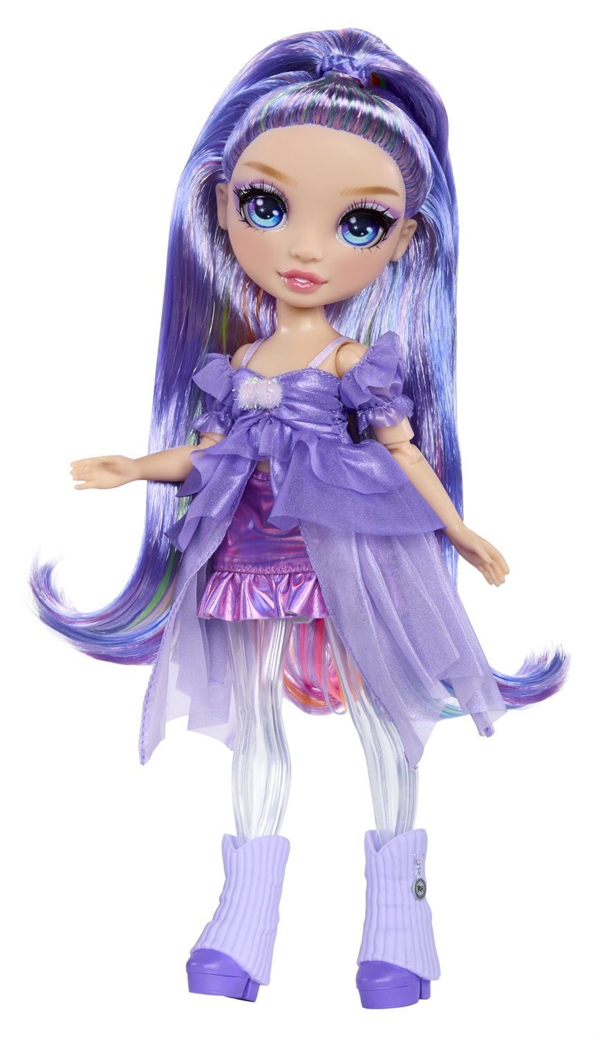 Rainbow High Rainbow Shimmers - Bambola Fashion Violet con Kit Slime e Scoiattolo, 28 cm, Età 4
