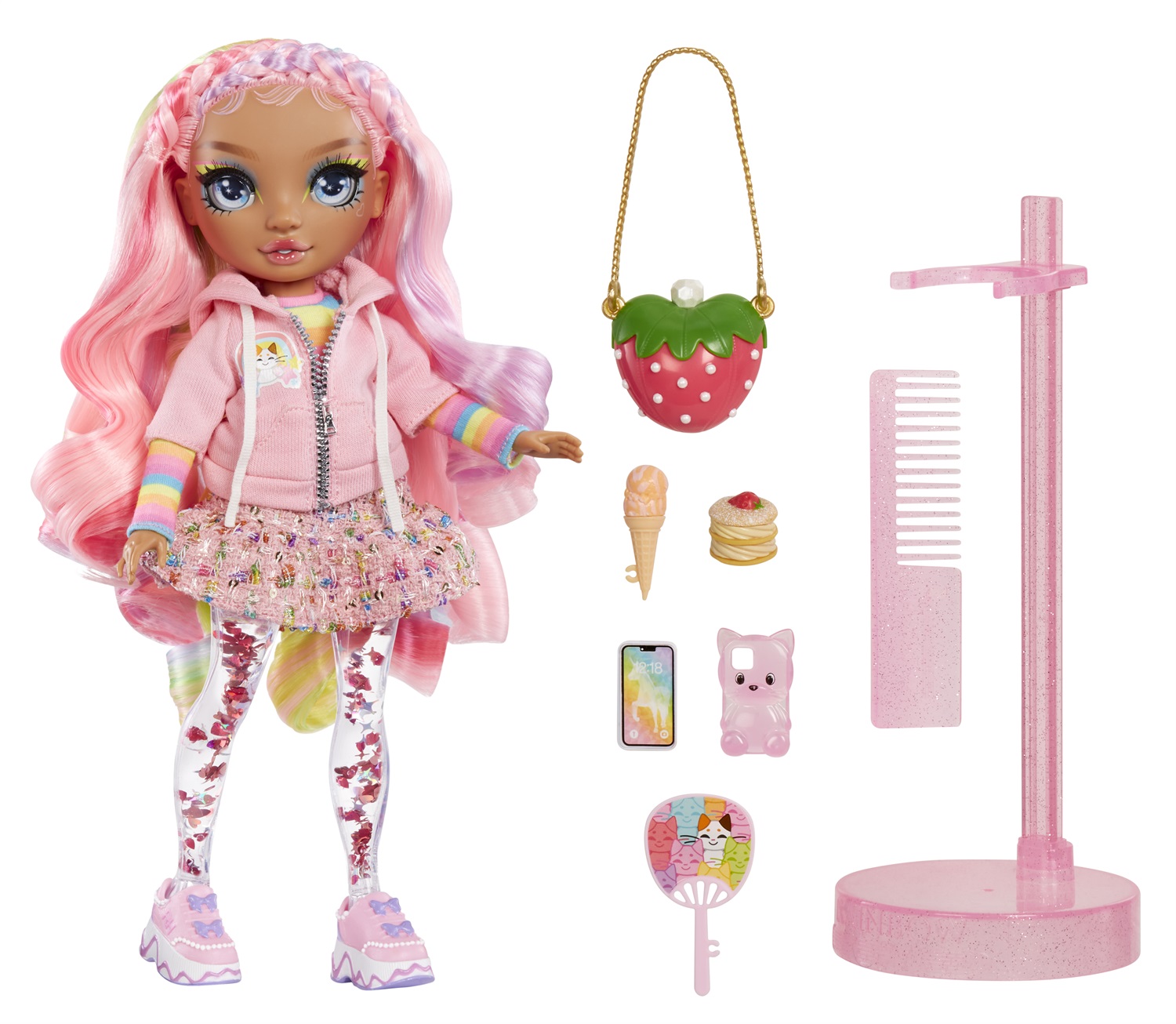 Rainbow High Sparkle & Shine - Bambola Fashion Rosetta (Rosa) da 28 cm con Scintille Liquide nelle Gambe - Età 4-12 Anni
