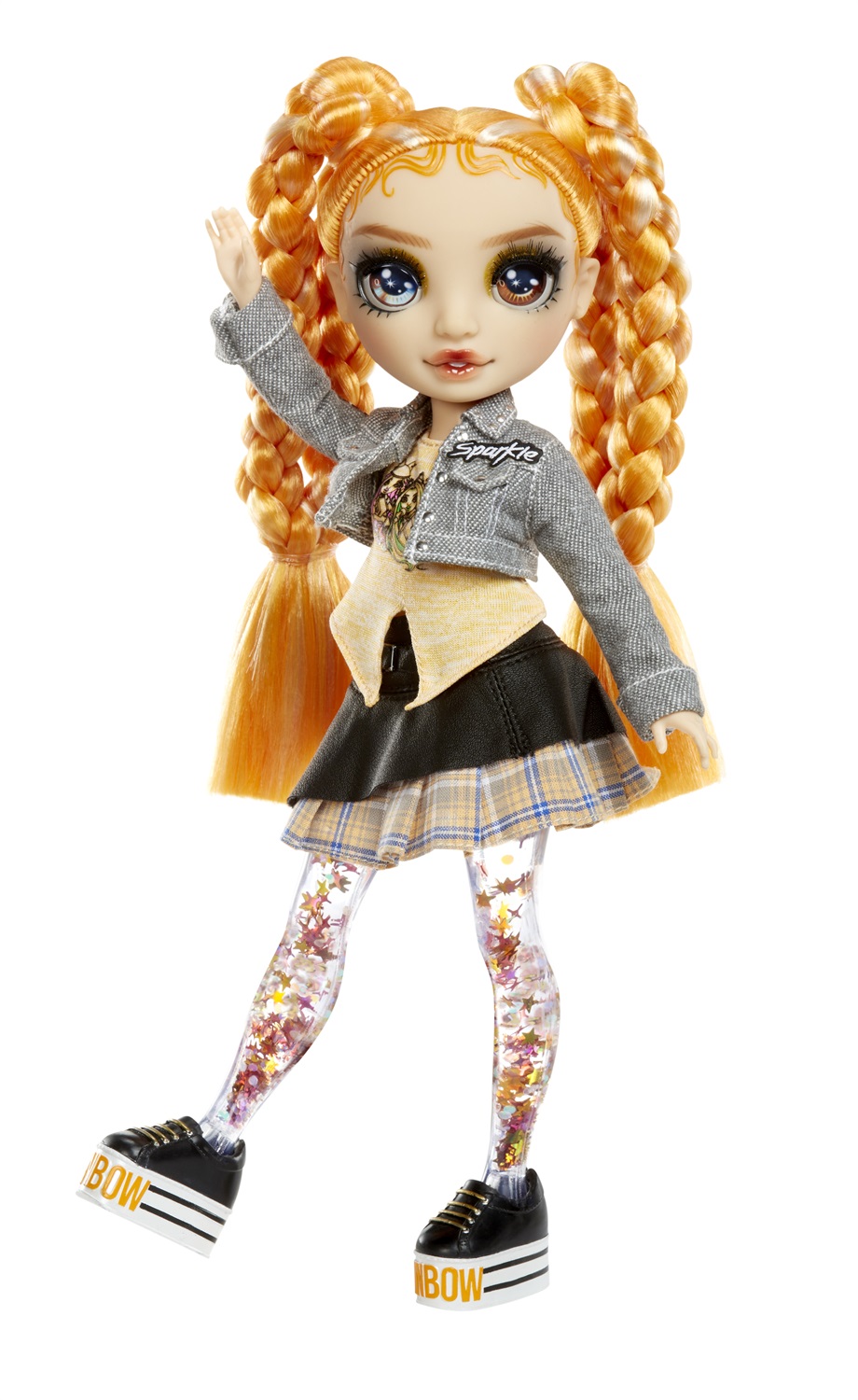 Rainbow High Sparkle & Shine - Bambola Fashion Clementine (Arancione) da 28 cm con Scintille Liquide nelle Gambe, Età 4-12 Anni