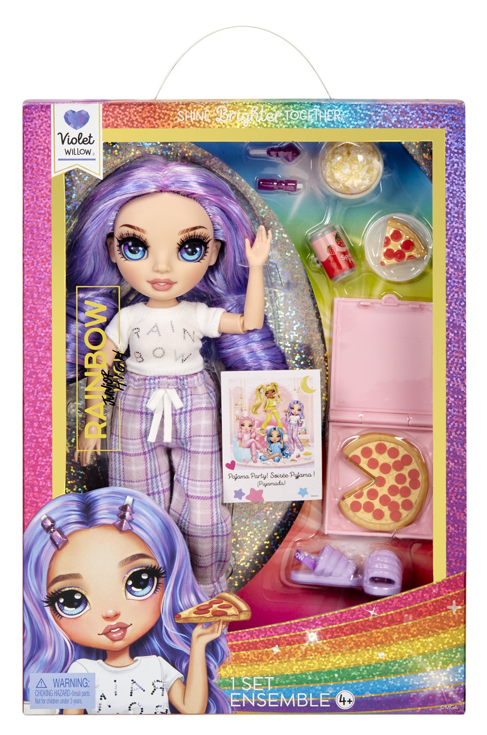 Rainbow High Junior High PJ Party Fashion Doll - Violet (Viola) - Bambola snodata 22 cm con tutina, pantofole e accessori per festa in pigiama