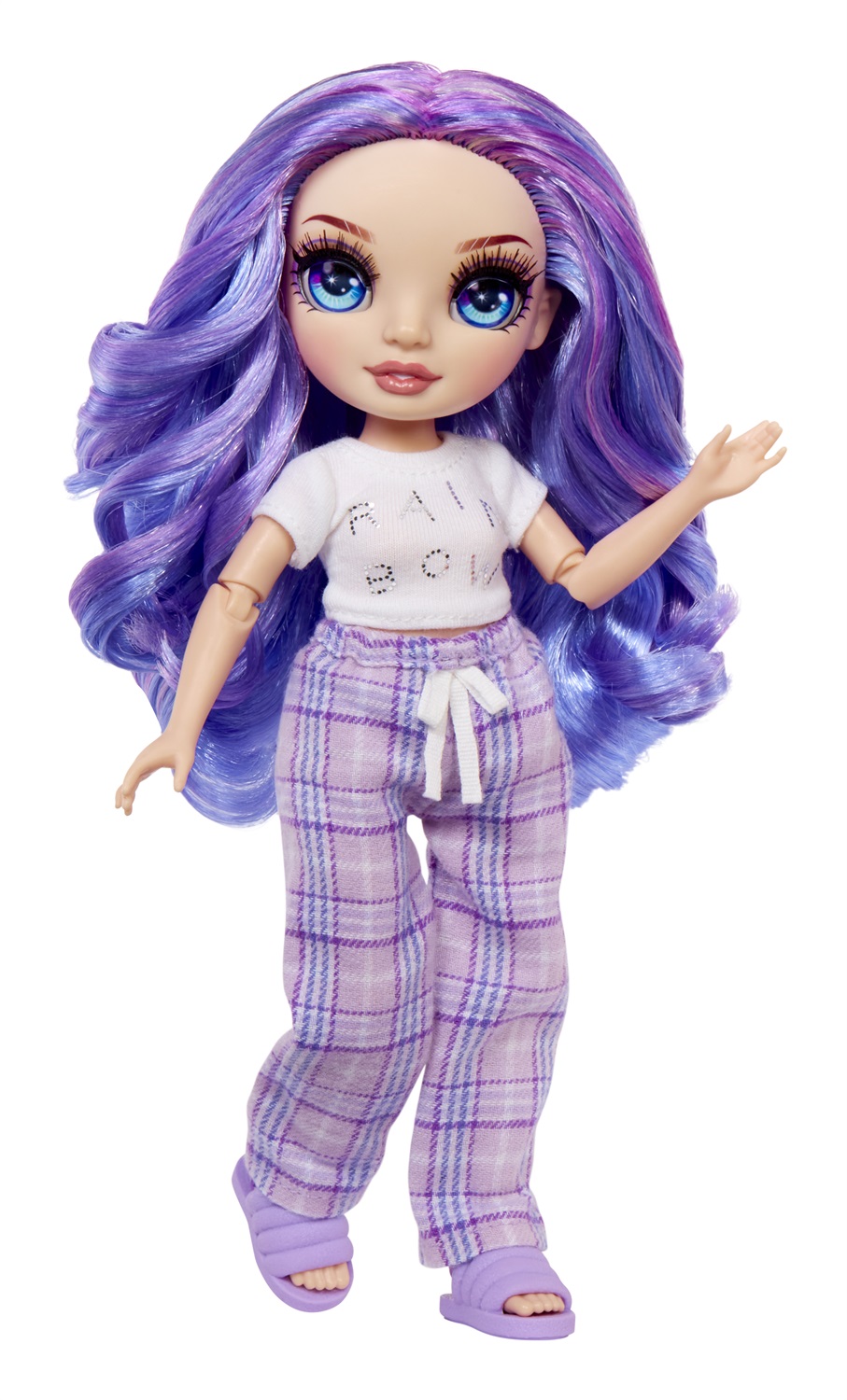 Rainbow High Junior High PJ Party Fashion Doll - Violet (Viola) - Bambola snodata 22 cm con tutina, pantofole e accessori per festa in pigiama