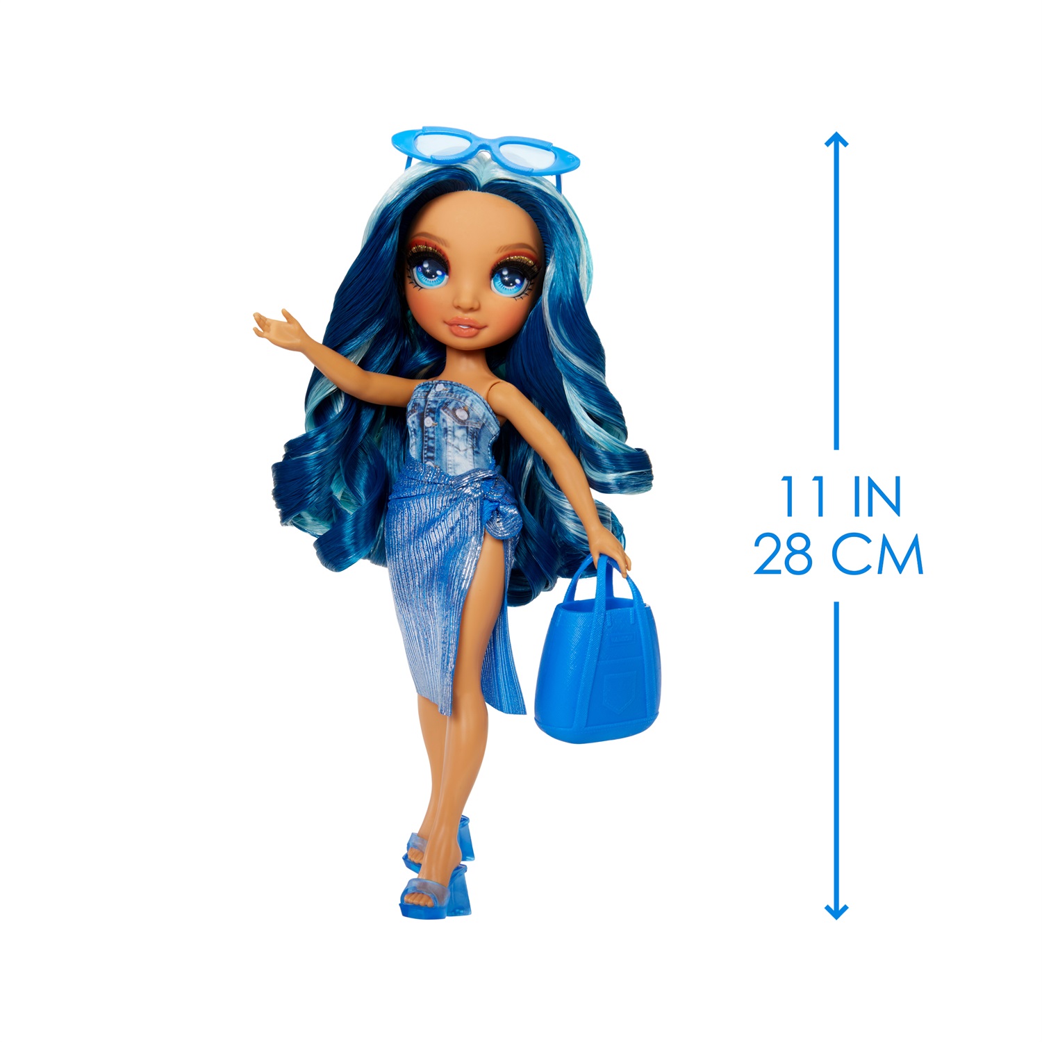 Rainbow High Swim & Style Fashion Doll - Skyler (Blu) - Bambola da 28 cm con Costume da Bagno Rimovibile, Sandali e Oltre 10 Outfit