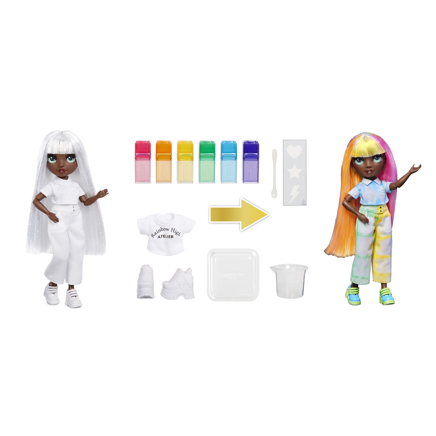 Rainbow High WaterColor & Create DIY Fashion Doll - Occhi Verdi, Acquerelli Lavabili, Top e Scarpe Aggiuntive, Età 4-12
