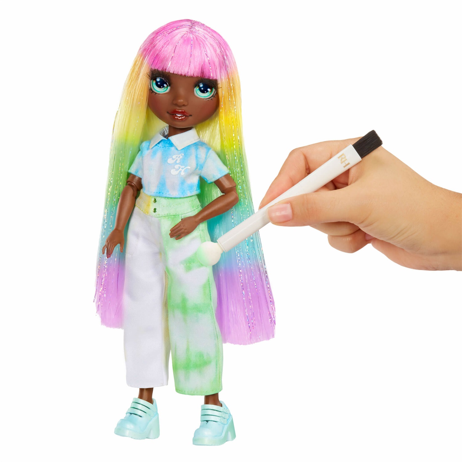 Rainbow High WaterColor & Create DIY Fashion Doll - Occhi Verdi, Acquerelli Lavabili, Top e Scarpe Aggiuntive, Età 4-12