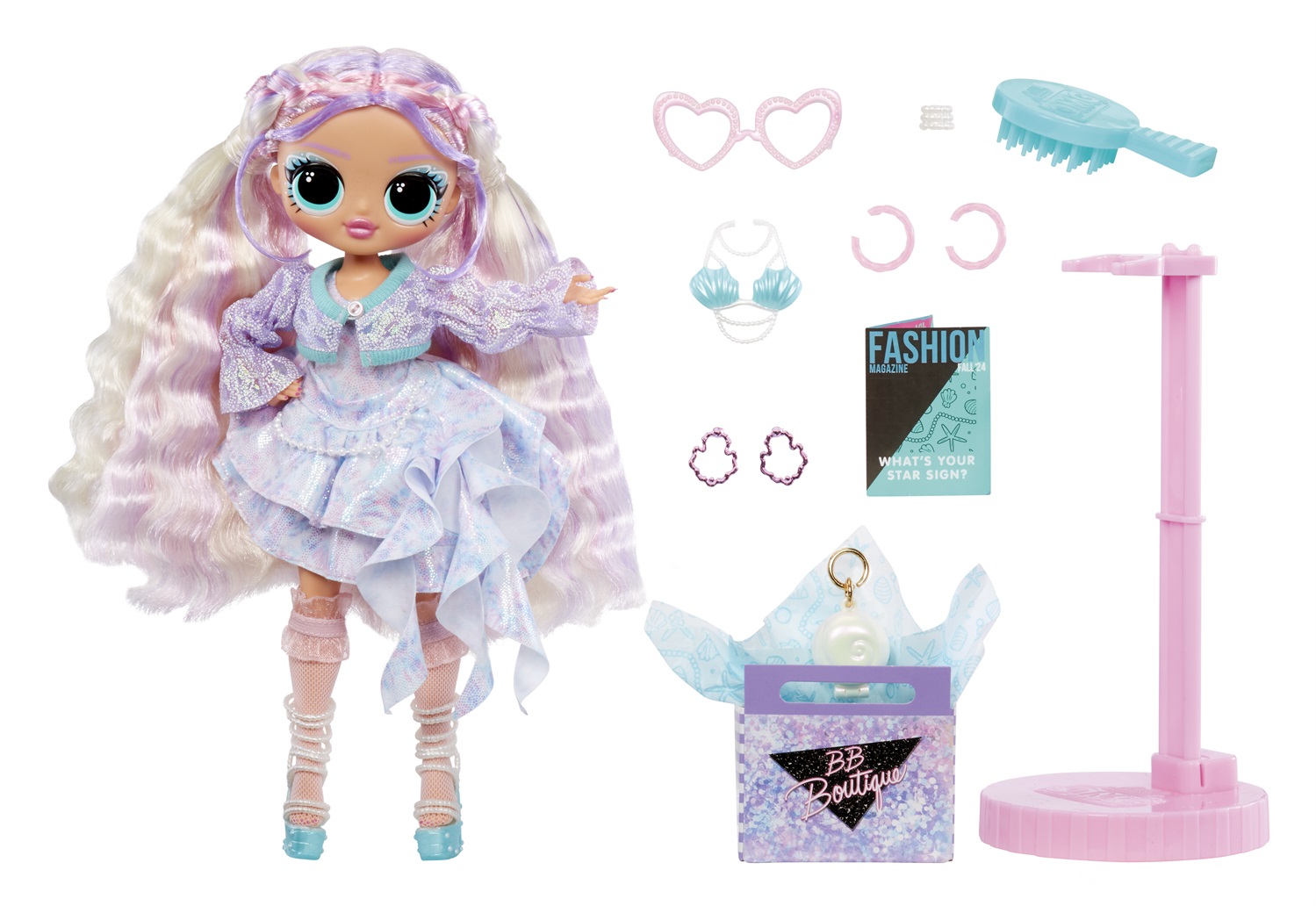 L.O.L. Surprise! OMG Fashion Doll Pearla - Bambola con 15 Sorprese, Abiti e Accessori a Tema Sirena, Età 4