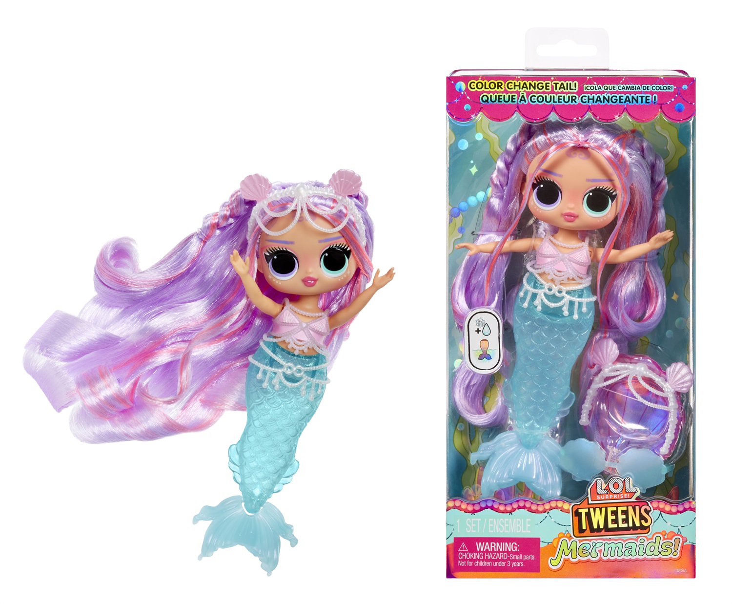 L.O.L. Surprise! Tweens Mermaid Lana Marine - Bambola alla moda con coda che cambia colore, pinna mobile e accessori inclusi - Età 4