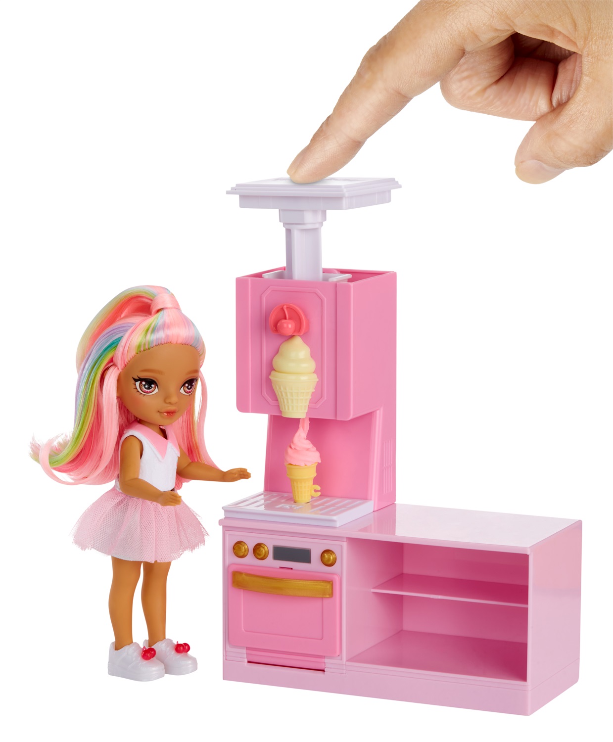 Rainbow High Littles Dessert Shop con Kandy - Playset Creativo con Bambola da 14-15 cm, Impasti Colorati e Dispenser di Gelato per Bambini dai 4 Anni