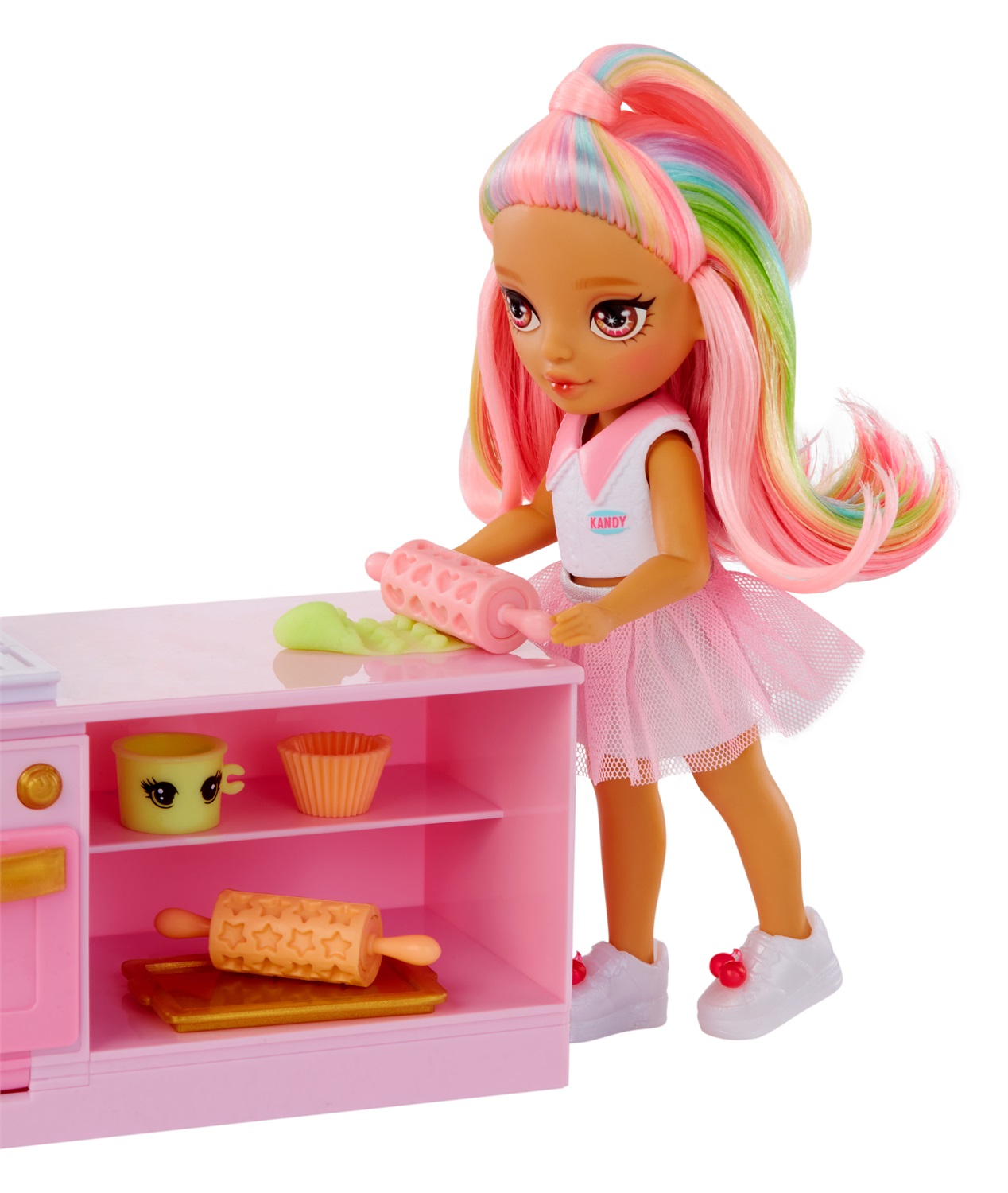 Rainbow High Littles Dessert Shop con Kandy - Playset Creativo con Bambola da 14-15 cm, Impasti Colorati e Dispenser di Gelato per Bambini dai 4 Anni