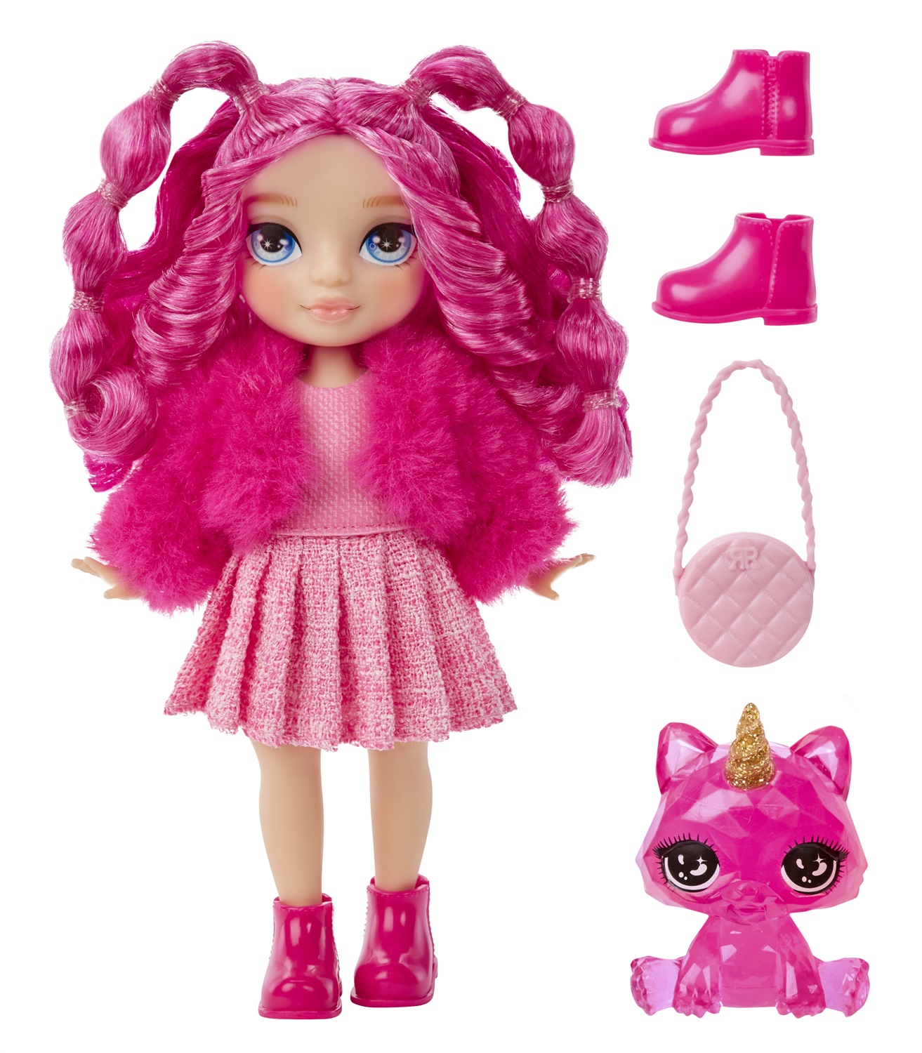 Rainbow High Littles - Magenta Monroe - Bambola fashion rosa snodabile alta 14 cm con borsa e gattino magico - Per bambini e collezionisti