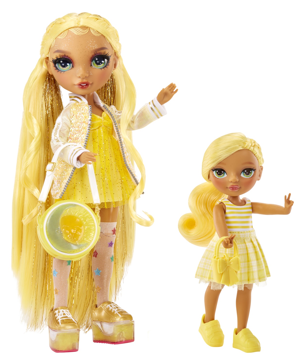 Rainbow High Littles Dolls - Daisy (Gialla) con Animale Domestico, 15cm, Abiti Coordinati e Capelli Pettinabili