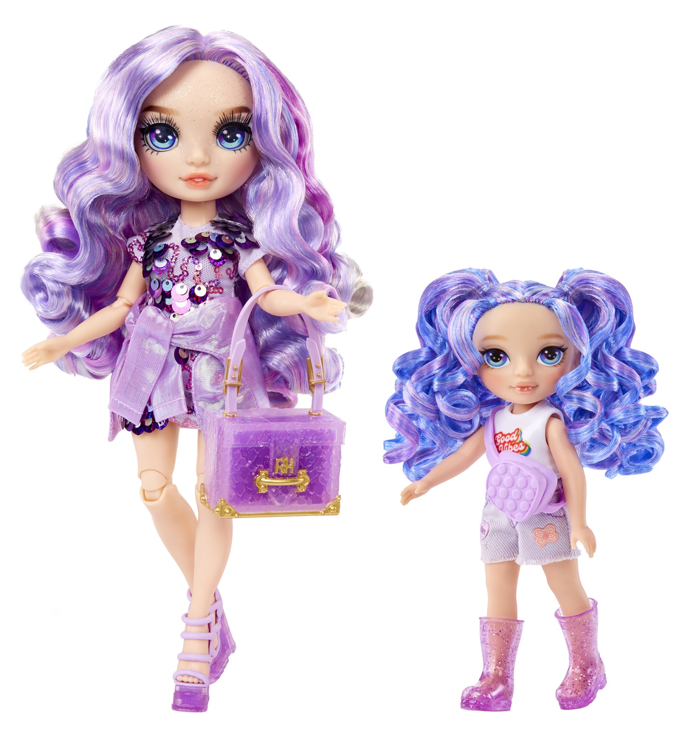 Rainbow High Littles - Amethyst Willow - Bambola alla moda snodabile viola da 15 cm con borsa e cane magico - Per bambini dai 4 anni